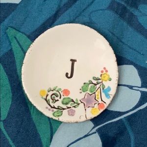 EUC Anthropologie Floral Ring Dish with Monogram J